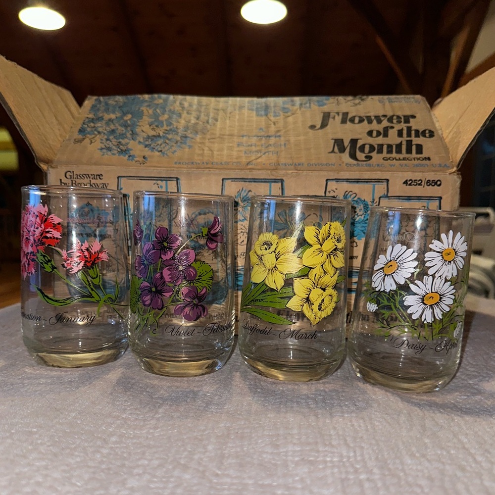 COPY - Whole set (12 cups) Vintage Brockway Glass Co. Flowers of the Month Coll…